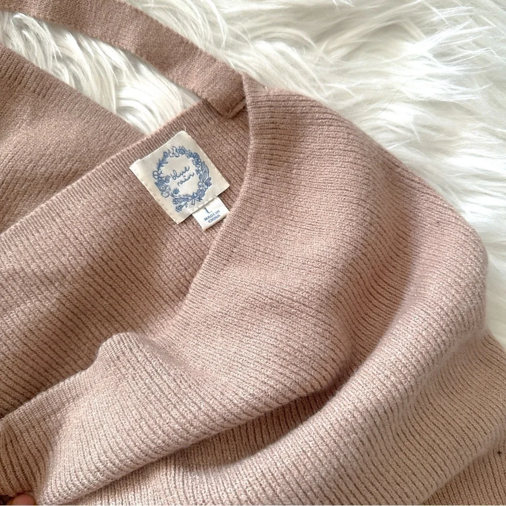 Tan Asymmetrical Wrap Sweater Dress - Picture 6 of 6